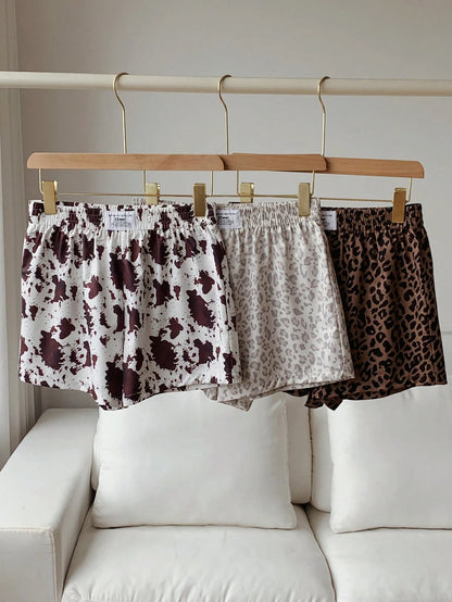 Comfortcana Women's Leopard & Cow Print Casual Versatile Daily Shorts 3pcs Set