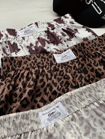 Comfortcana Women's Leopard & Cow Print Casual Versatile Daily Shorts 3pcs Set