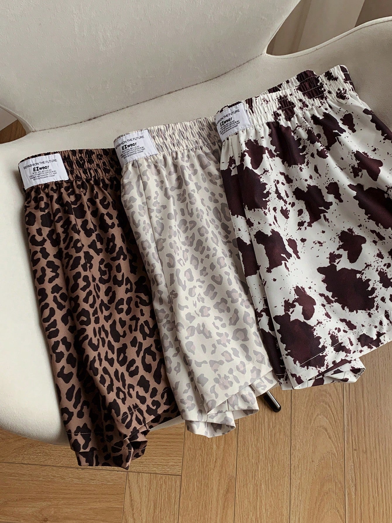 Comfortcana Women's Leopard & Cow Print Casual Versatile Daily Shorts 3pcs Set