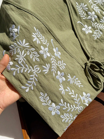 Comfortcana Women's Pattern Print V-Neck Knot Button Plus Size Short Sleeve Shirt Vacation Olive Green Summer Boho Gothic Vacation