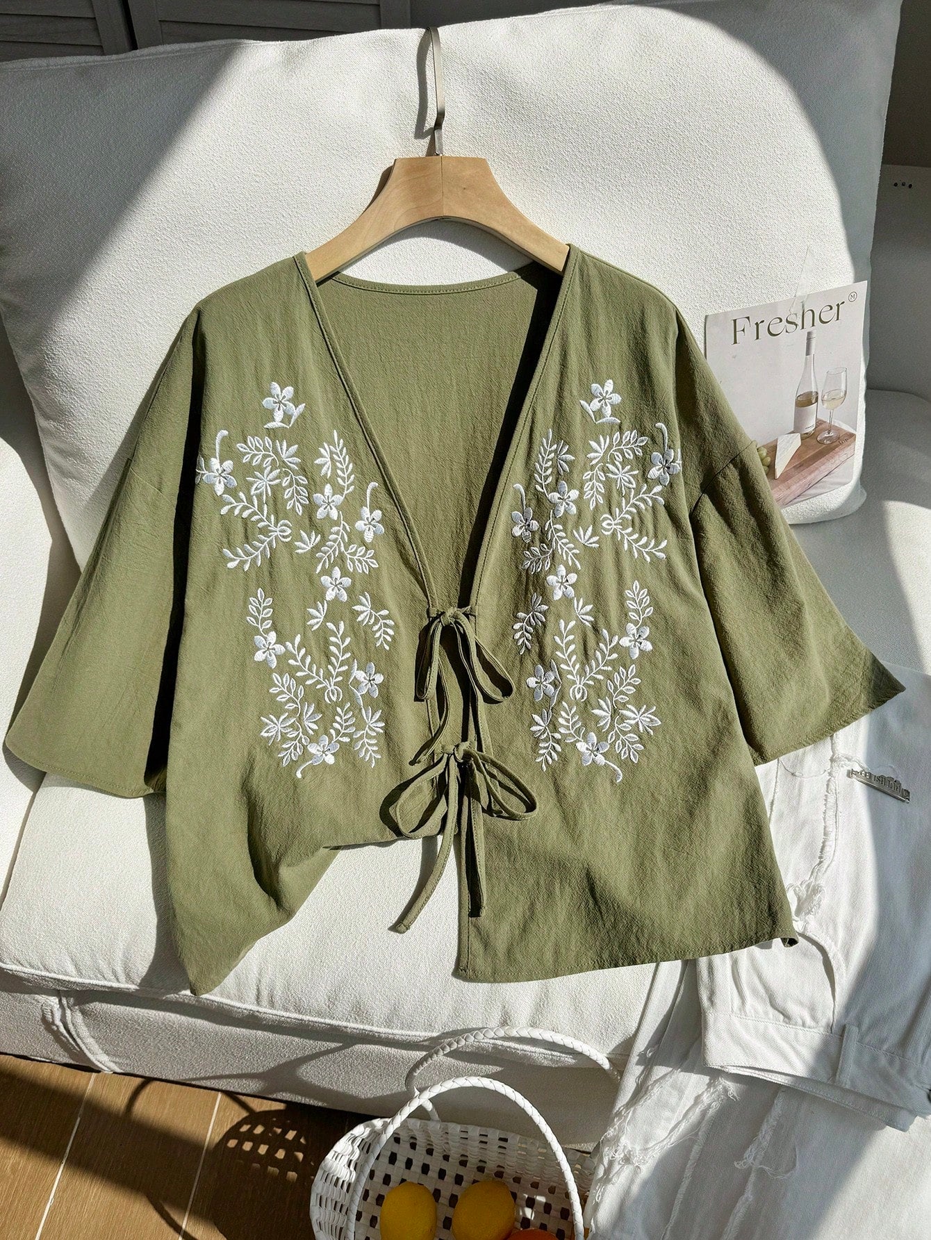 Comfortcana Women's Pattern Print V-Neck Knot Button Plus Size Short Sleeve Shirt Vacation Olive Green Summer Boho Gothic Vacation