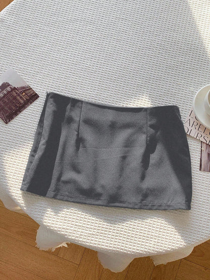 Comfortcana Women's Solid Color Mini Skirt With Zipper