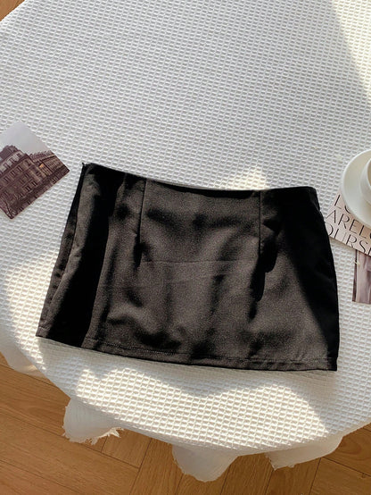 Comfortcana Women's Solid Color Mini Skirt With Zipper