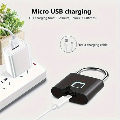 Compact Smart Fingerprint Padlock- IP56 Waterproof, Keyless Security, USB Rechargeable, Lightweight Aluminum- Ideal For Luggage, Briefcases And Backpacks