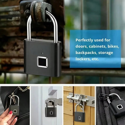Compact Smart Fingerprint Padlock- IP56 Waterproof, Keyless Security, USB Rechargeable, Lightweight Aluminum- Ideal For Luggage, Briefcases And Backpacks
