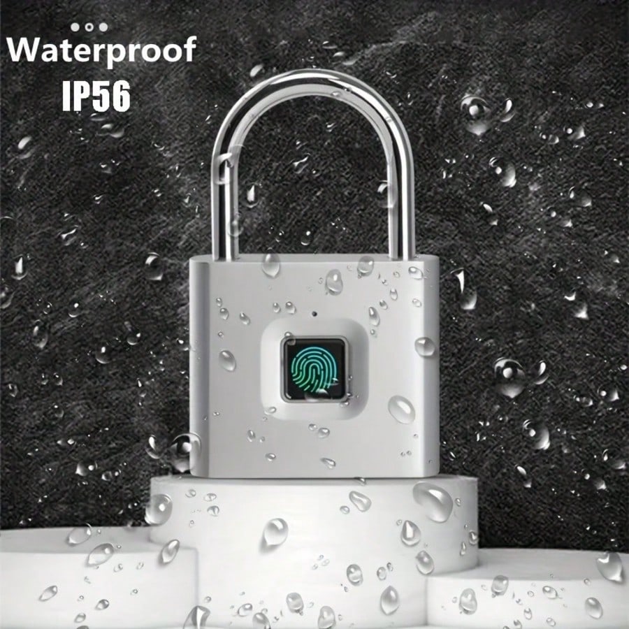 Compact Smart Fingerprint Padlock- IP56 Waterproof, Keyless Security, USB Rechargeable, Lightweight Aluminum- Ideal For Luggage, Briefcases And Backpacks