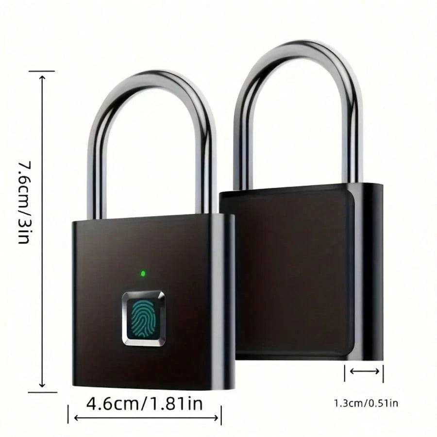 Compact Smart Fingerprint Padlock- IP56 Waterproof, Keyless Security, USB Rechargeable, Lightweight Aluminum- Ideal For Luggage, Briefcases And Backpacks