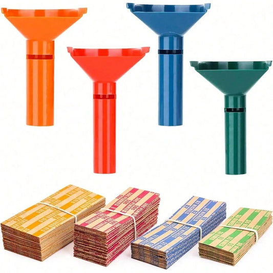 Company Color-Coded Coin Counting Tube With 150 Assorted Flat Coin Wrappers For Pennies Through Quarters (05032), Blue; Green;Orange;Red, Set Of 4