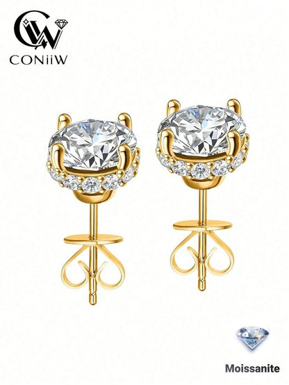 ConiiW S925 Moissanite 4-Prong Earrings, Classic Elegant Design For Men & Women, Suitable For Couples, Travel, Dates, Dinners, Gifts For Anniversary, Birthday, Wedding, Proposal, Jewelry