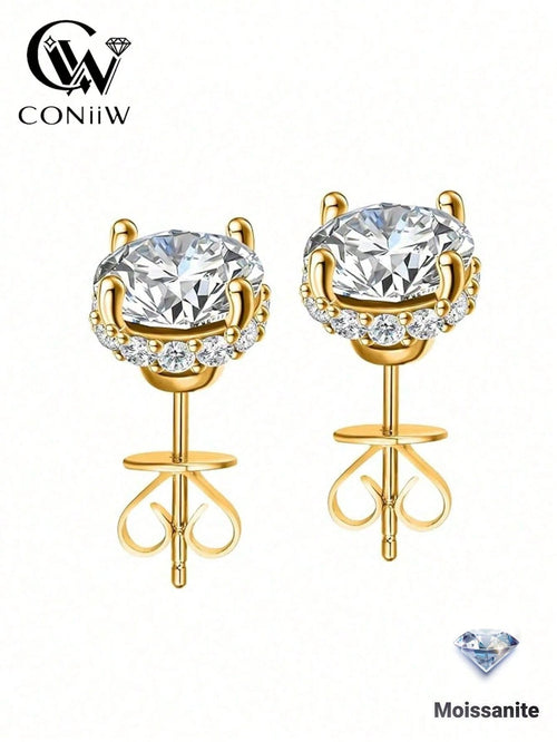 ConiiW S925 Moissanite 4-Prong Earrings, Classic Elegant Design For Men & Women, Suitable For Couples, Travel, Dates, Dinners, Gifts For Anniversary, Birthday, Wedding, Proposal, Jewelry