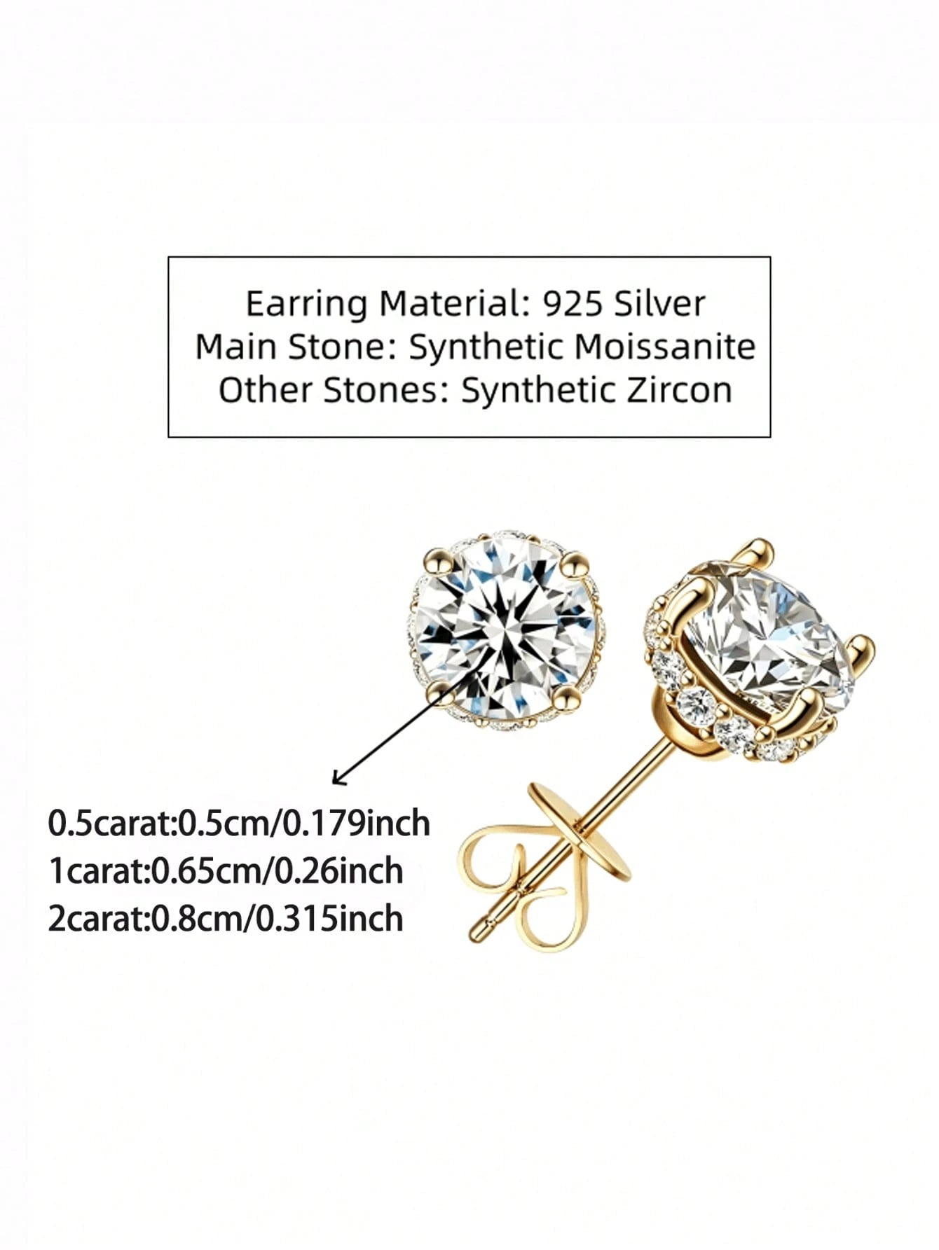 ConiiW S925 Moissanite 4-Prong Earrings, Classic Elegant Design For Men & Women, Suitable For Couples, Travel, Dates, Dinners, Gifts For Anniversary, Birthday, Wedding, Proposal, Jewelry