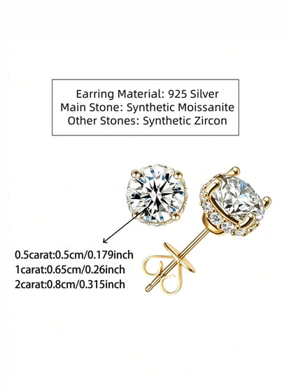 ConiiW S925 Moissanite 4-Prong Earrings, Classic Elegant Design For Men & Women, Suitable For Couples, Travel, Dates, Dinners, Gifts For Anniversary, Birthday, Wedding, Proposal, Jewelry