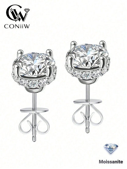 ConiiW S925 Moissanite 4-Prong Earrings, Classic Elegant Design For Men & Women, Suitable For Couples, Travel, Dates, Dinners, Gifts For Anniversary, Birthday, Wedding, Proposal, Jewelry