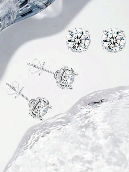 ConiiW S925 Moissanite 4-Prong Earrings, Classic Elegant Design For Men & Women, Suitable For Couples, Travel, Dates, Dinners, Gifts For Anniversary, Birthday, Wedding, Proposal, Jewelry