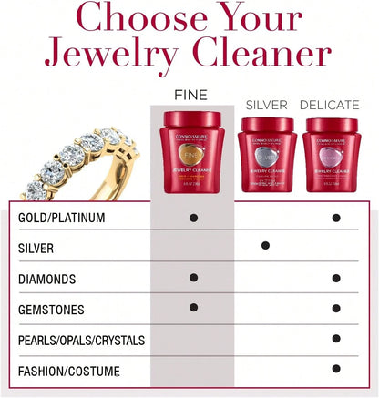 CONNOISSEURS Premium Edition Jewelry Cleaner, Value Size 9.6oz - Pick From Fine, Silver Or Delicate Jewelry Cleaner
