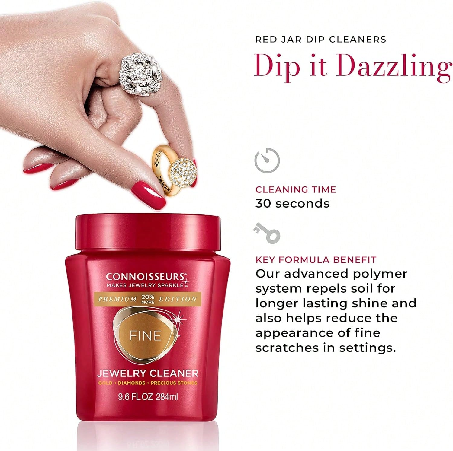 CONNOISSEURS Premium Edition Jewelry Cleaner, Value Size 9.6oz - Pick From Fine, Silver Or Delicate Jewelry Cleaner