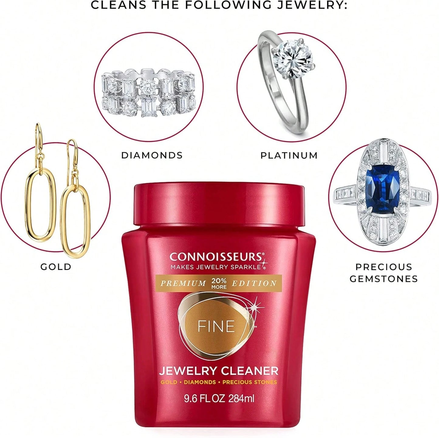 CONNOISSEURS Premium Edition Jewelry Cleaner, Value Size 9.6oz - Pick From Fine, Silver Or Delicate Jewelry Cleaner