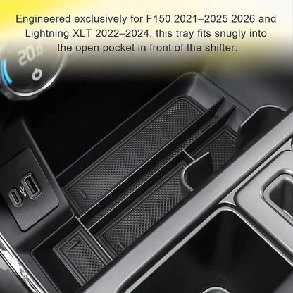 Console Organizer Tray Compatible With Ford F150 2021-2025 2026 & Lightning XLT 2022 2023 2024 Truck Accessories- ABS Insert Storage Box Front Console Open Pocket Drop-In Compartment