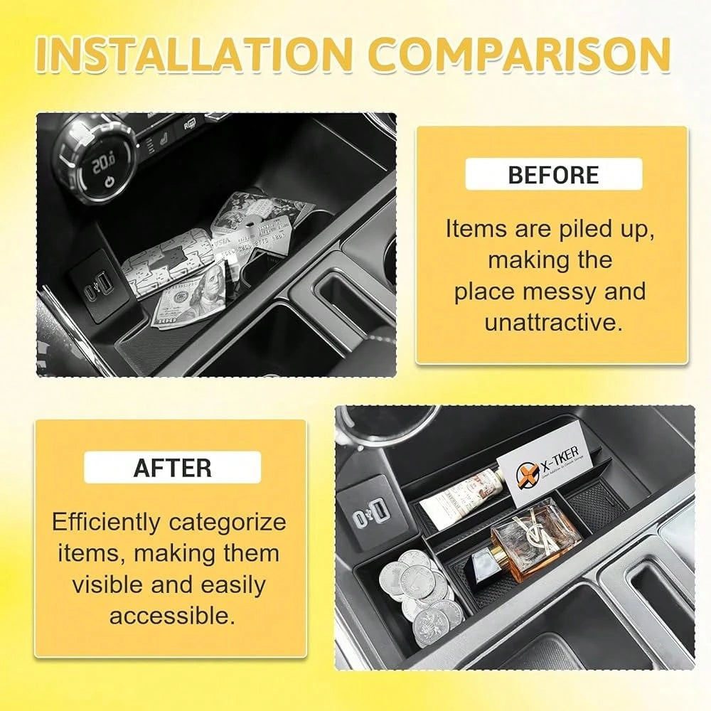 Console Organizer Tray Compatible With Ford F150 2021-2025 2026 & Lightning XLT 2022 2023 2024 Truck Accessories- ABS Insert Storage Box Front Console Open Pocket Drop-In Compartment