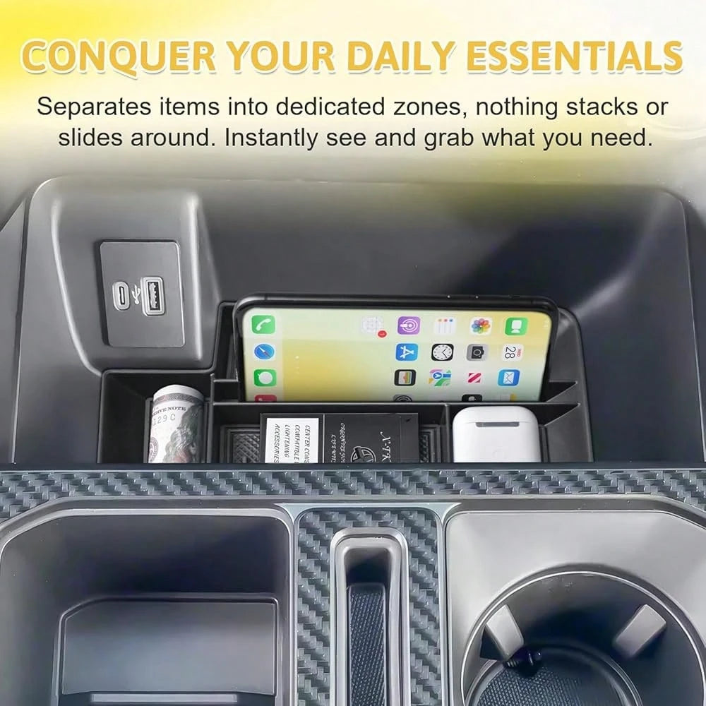 Console Organizer Tray Compatible With Ford F150 2021-2025 2026 & Lightning XLT 2022 2023 2024 Truck Accessories- ABS Insert Storage Box Front Console Open Pocket Drop-In Compartment