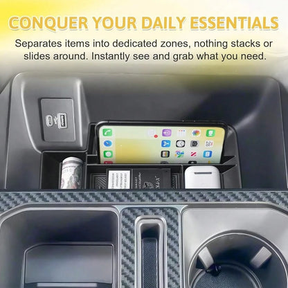 Console Organizer Tray Compatible With Ford F150 2021-2025 2026 & Lightning XLT 2022 2023 2024 Truck Accessories- ABS Insert Storage Box Front Console Open Pocket Drop-In Compartment