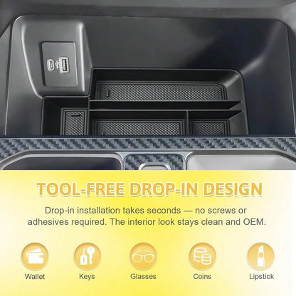 Console Organizer Tray Compatible With Ford F150 2021-2025 2026 & Lightning XLT 2022 2023 2024 Truck Accessories- ABS Insert Storage Box Front Console Open Pocket Drop-In Compartment