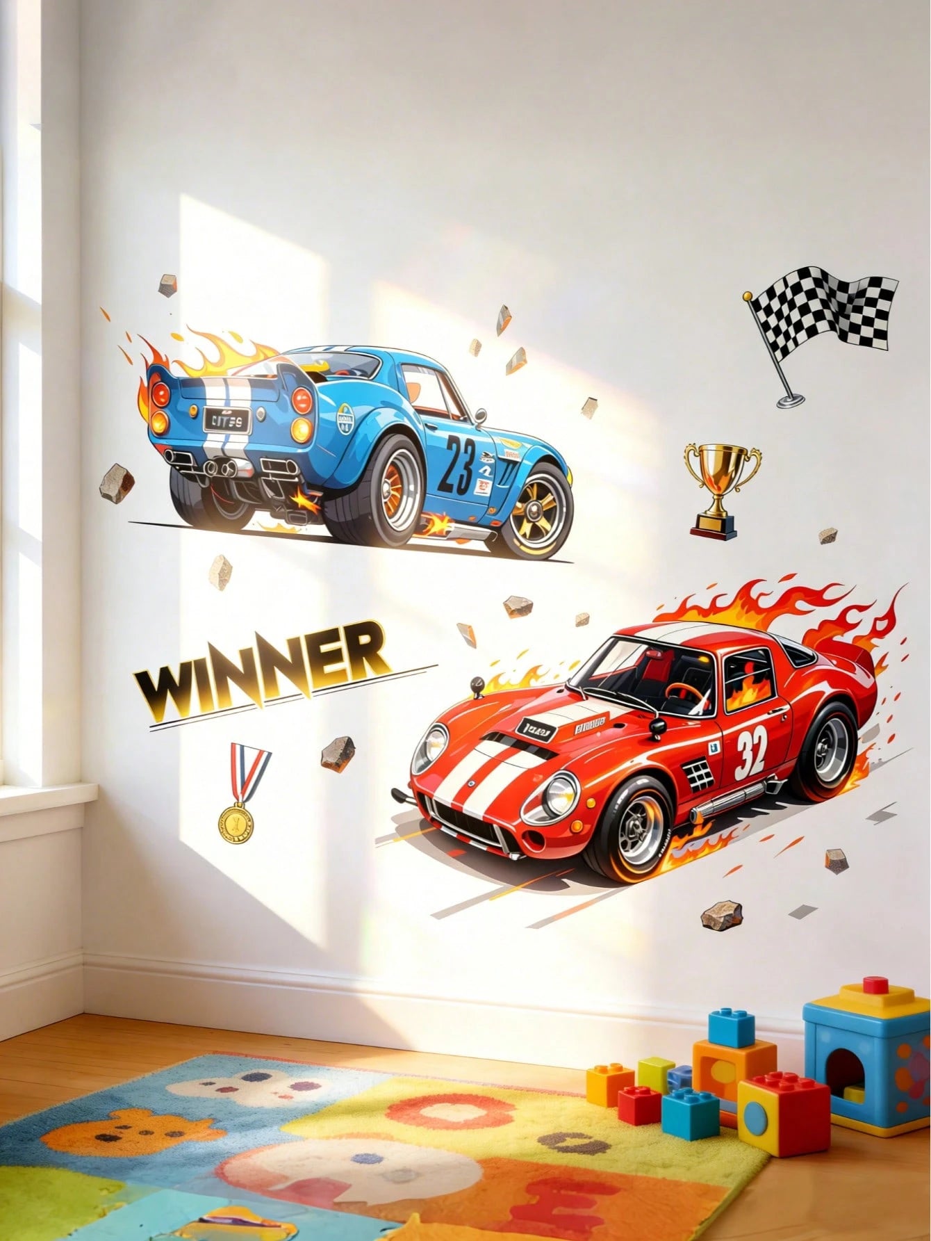 Cool Racing Car Wall Decals Self-Adhesive Home Decor Stickers For Boys Study Room Living Room Furniture Beautification