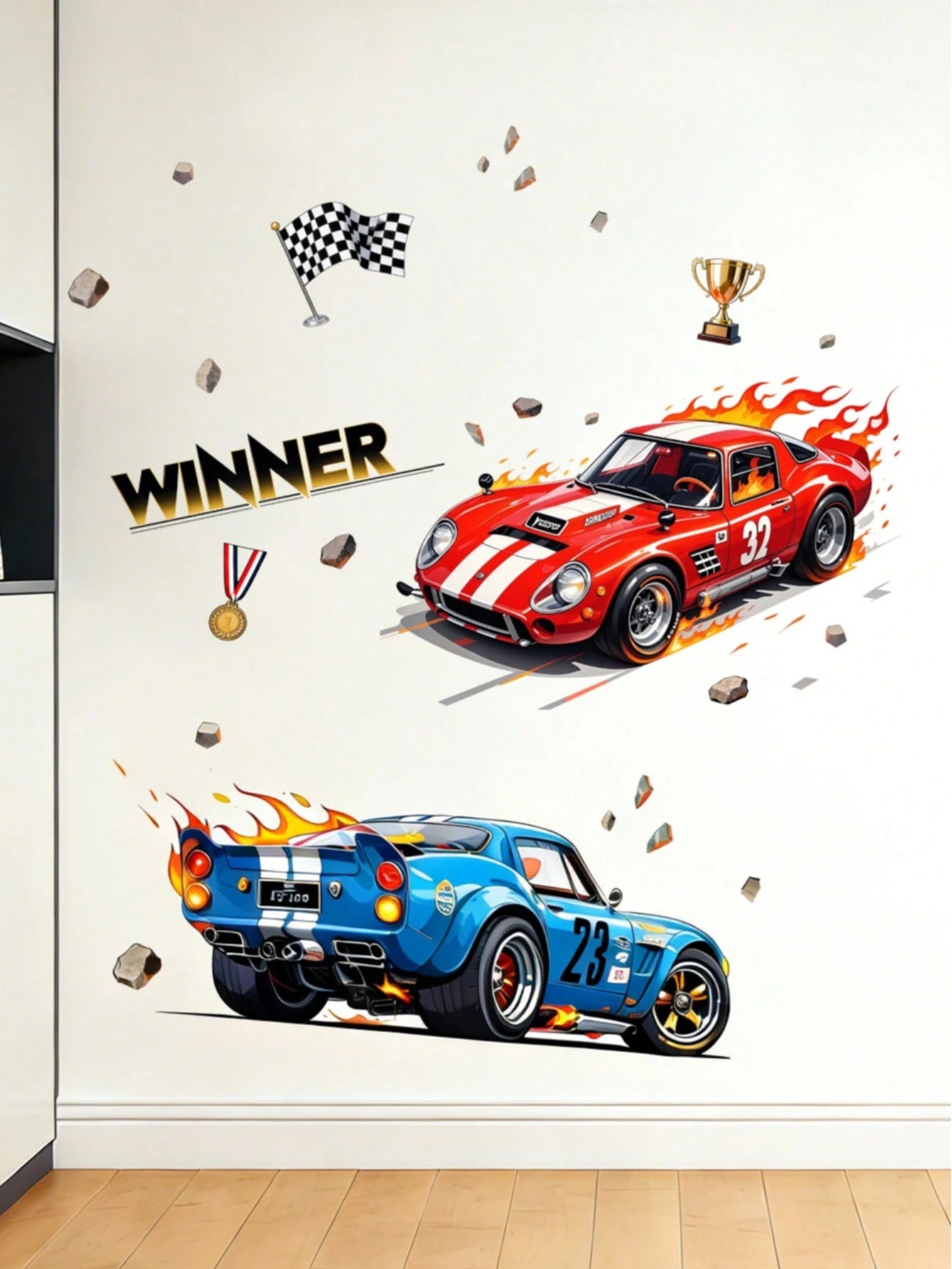 Cool Racing Car Wall Decals Self-Adhesive Home Decor Stickers For Boys Study Room Living Room Furniture Beautification