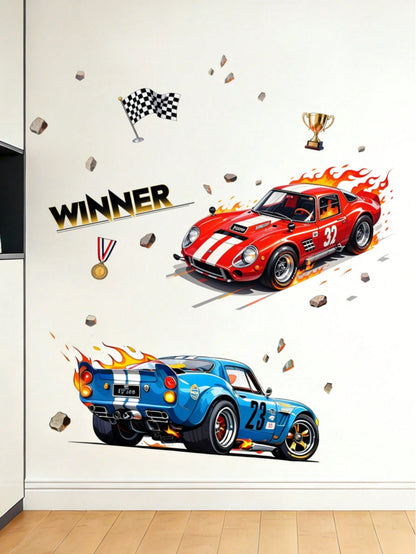 Cool Racing Car Wall Decals Self-Adhesive Home Decor Stickers For Boys Study Room Living Room Furniture Beautification