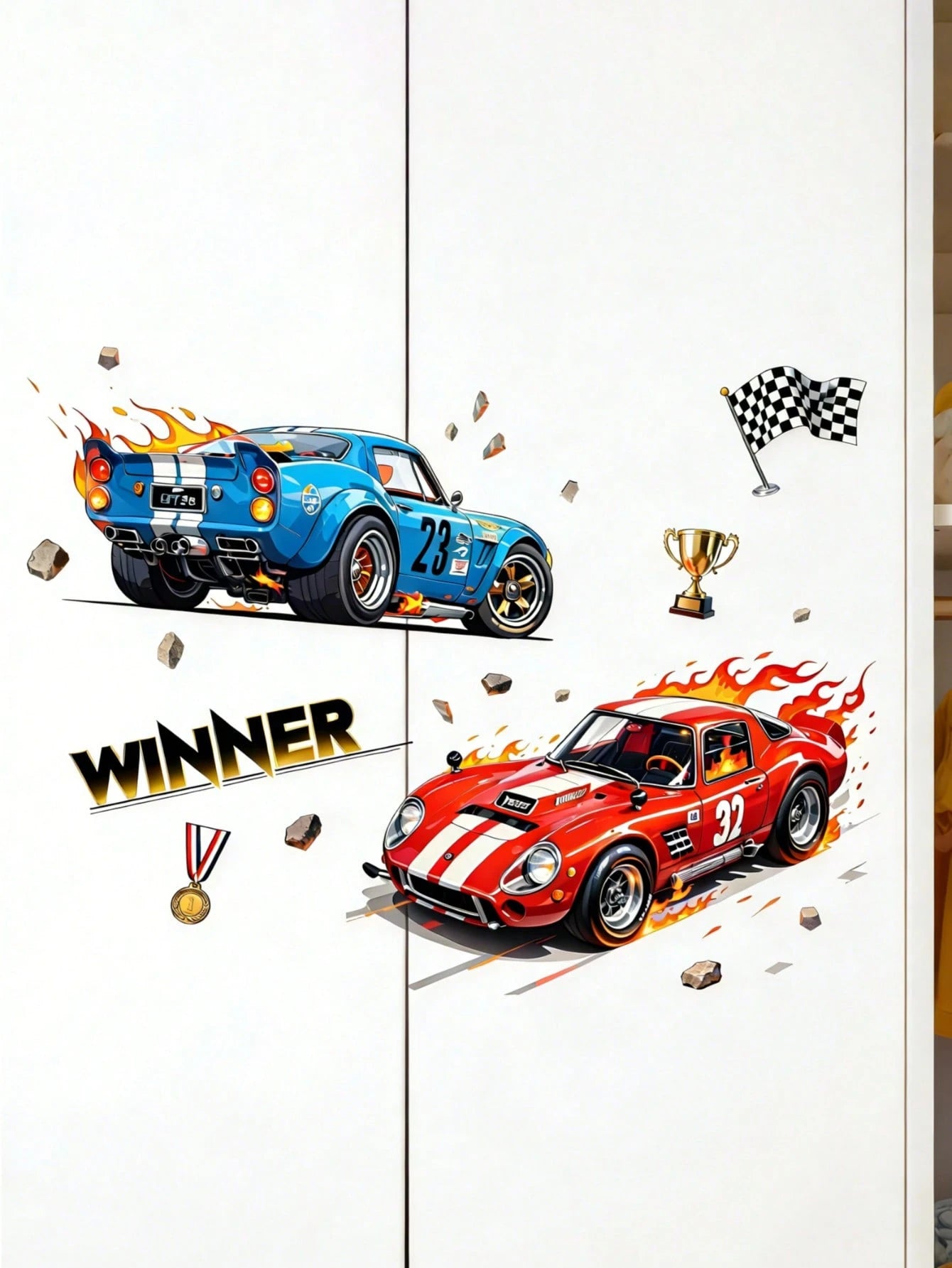Cool Racing Car Wall Decals Self-Adhesive Home Decor Stickers For Boys Study Room Living Room Furniture Beautification