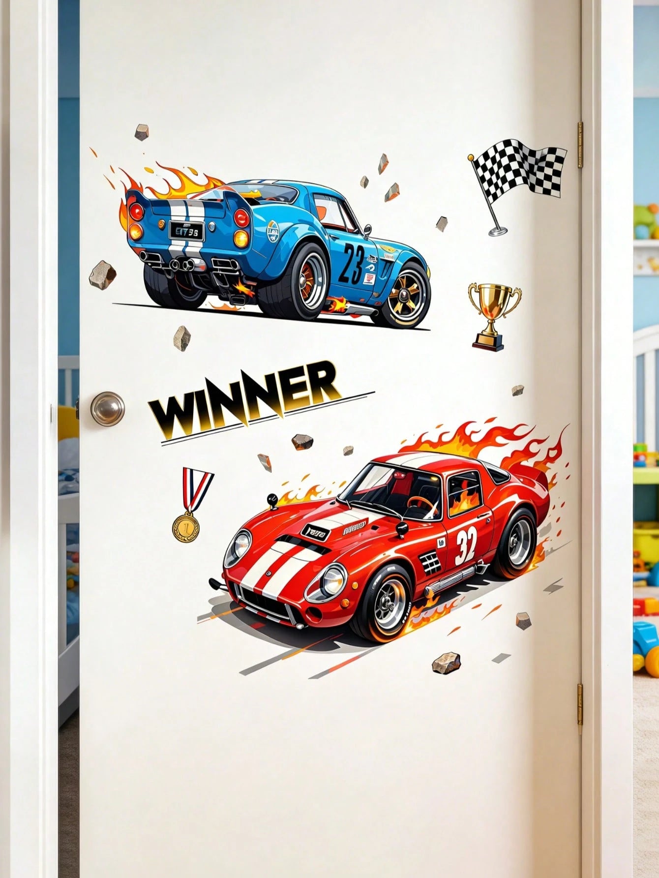 Cool Racing Car Wall Decals Self-Adhesive Home Decor Stickers For Boys Study Room Living Room Furniture Beautification