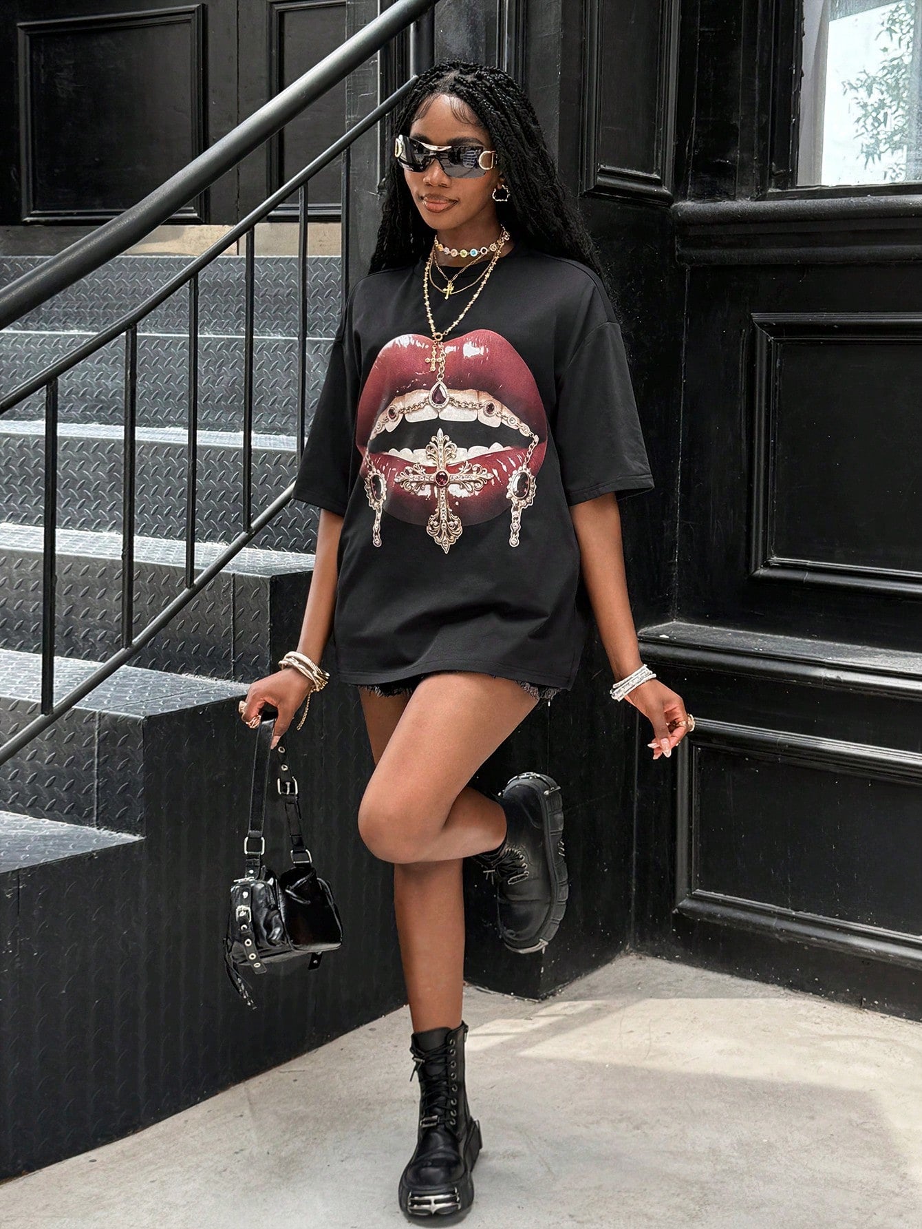Coolane Coolgirl Women's & Men's Summer Streetwear Couple Costumes Hip-Hop Graphics Black Oversized T-Shirt