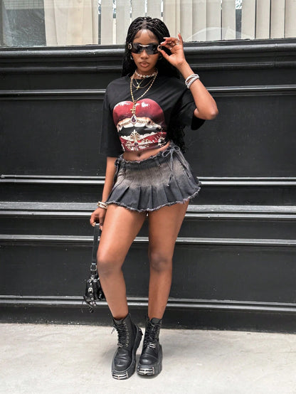Coolane Coolgirl Women's & Men's Summer Streetwear Couple Costumes Hip-Hop Graphics Black Oversized T-Shirt