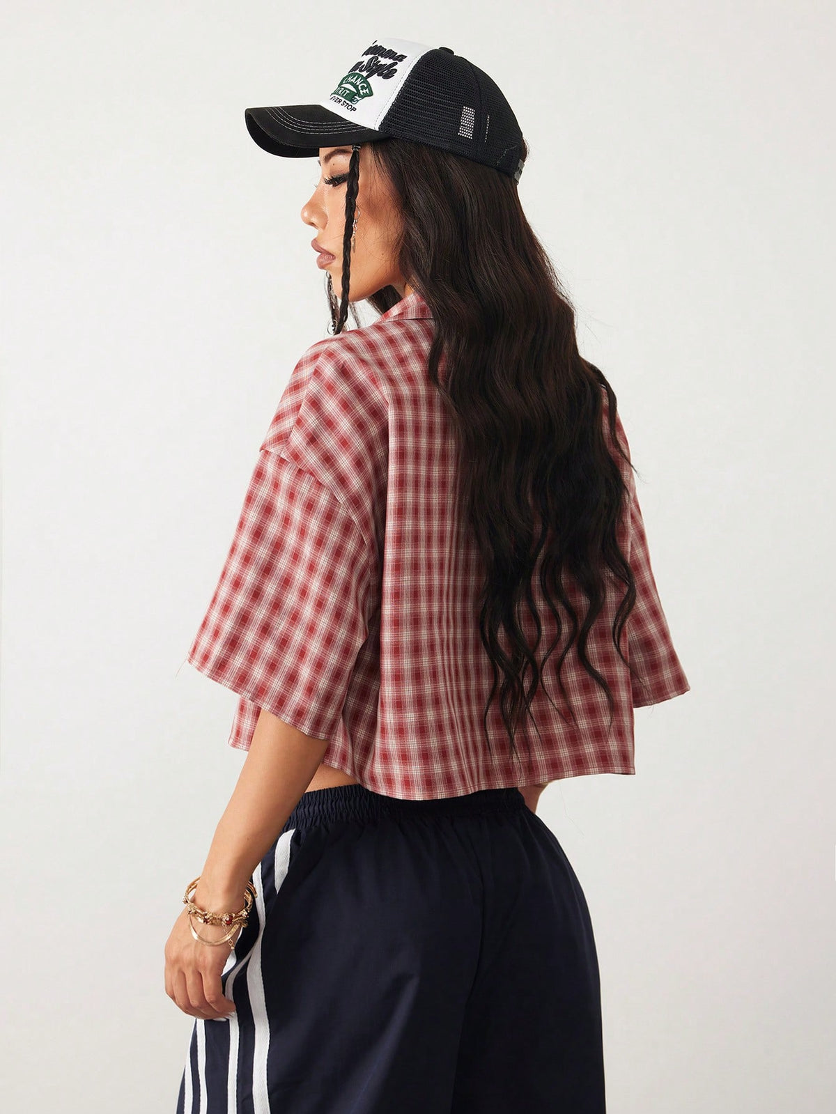 Coolane Women's Summer Chic Casual Streetwear Going Out Vintage Preppy Crop Plaid Loose Crop Tops Shirt
