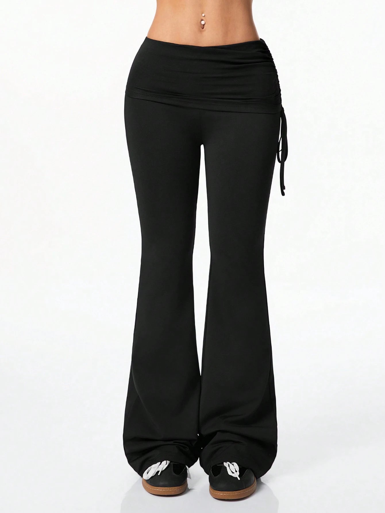 Coolane Women's Vintage Side Drawstring Streetwear Y2K Slim Fit Flare Leg Black Pants