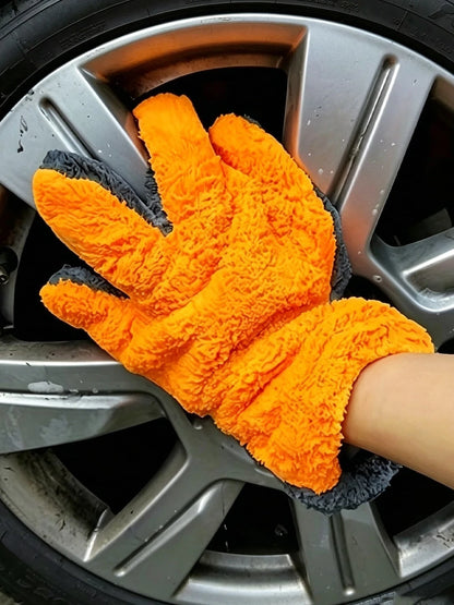 Coral Fleece Car Wash Mitt- Scratch-Free Microfiber, Reusable And Soft Absorbent Five-Finger Design, Suitable For Car Detailing, Dusting, Manual Cleaning Tool, Car Cleaning Accessories