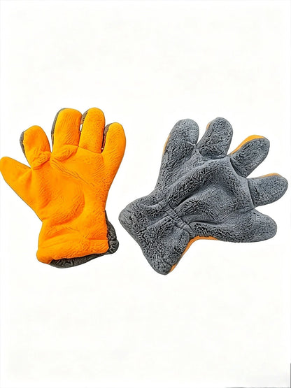 Coral Fleece Car Wash Mitt- Scratch-Free Microfiber, Reusable And Soft Absorbent Five-Finger Design, Suitable For Car Detailing, Dusting, Manual Cleaning Tool, Car Cleaning Accessories