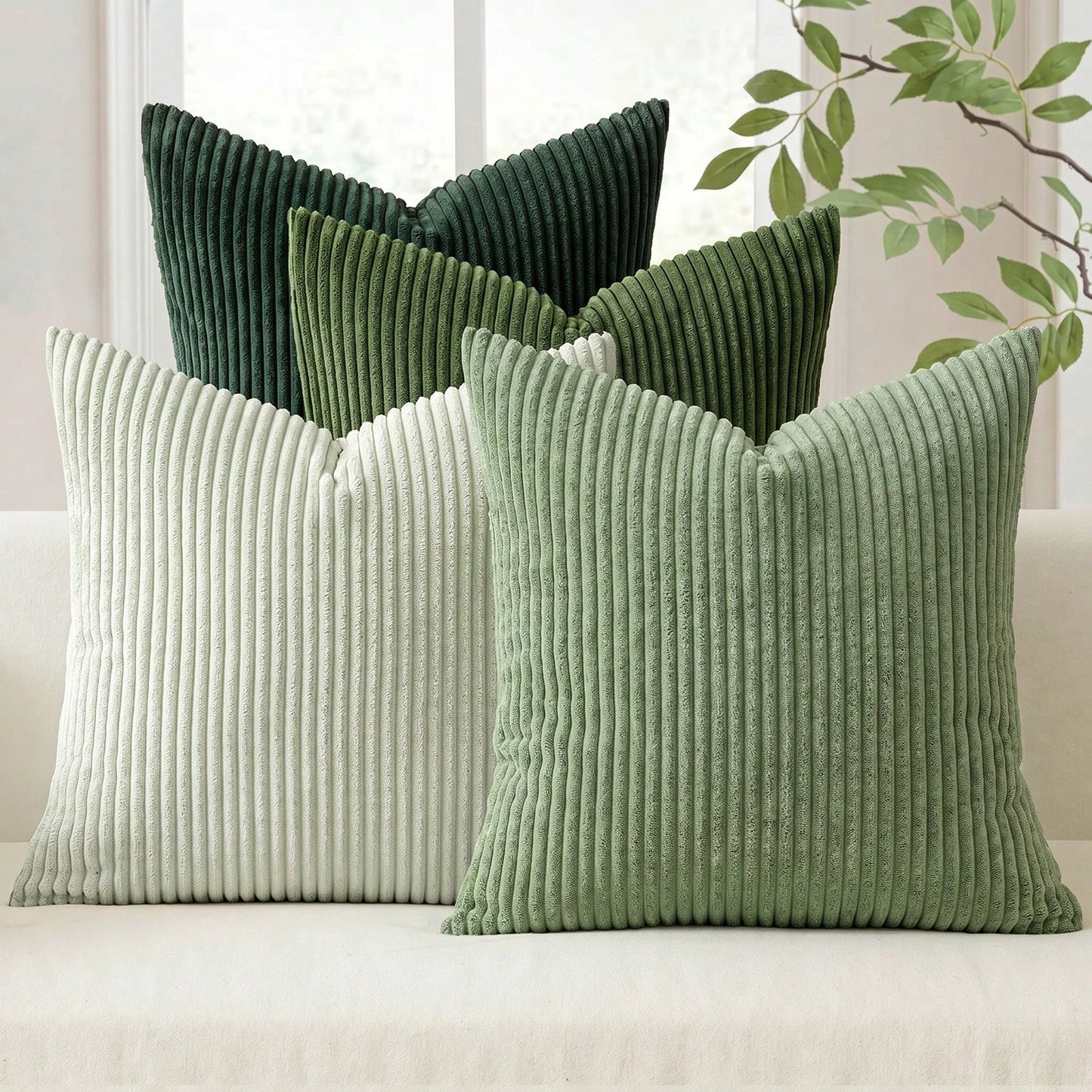 Corduroy Cushion Covers, Decorative, Soft, For The Sofa, Armchair, Home, Bedroom, Set Of 4, 40 X 40 Cm, Sage Green Series