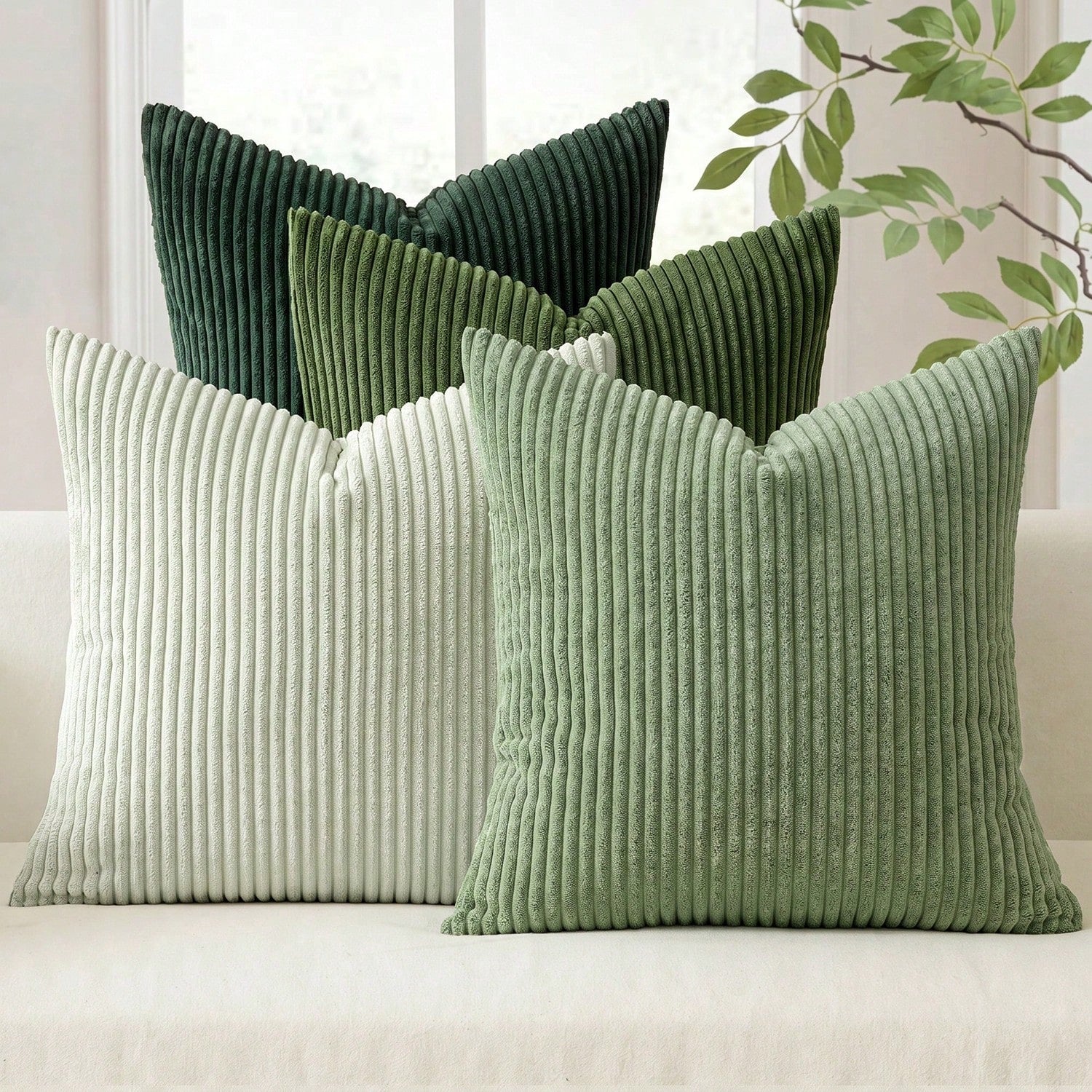 Corduroy Cushion Covers, Decorative, Soft, For The Sofa, Armchair, Home, Bedroom, Set Of 4, 40 X 40 Cm, Sage Green Series