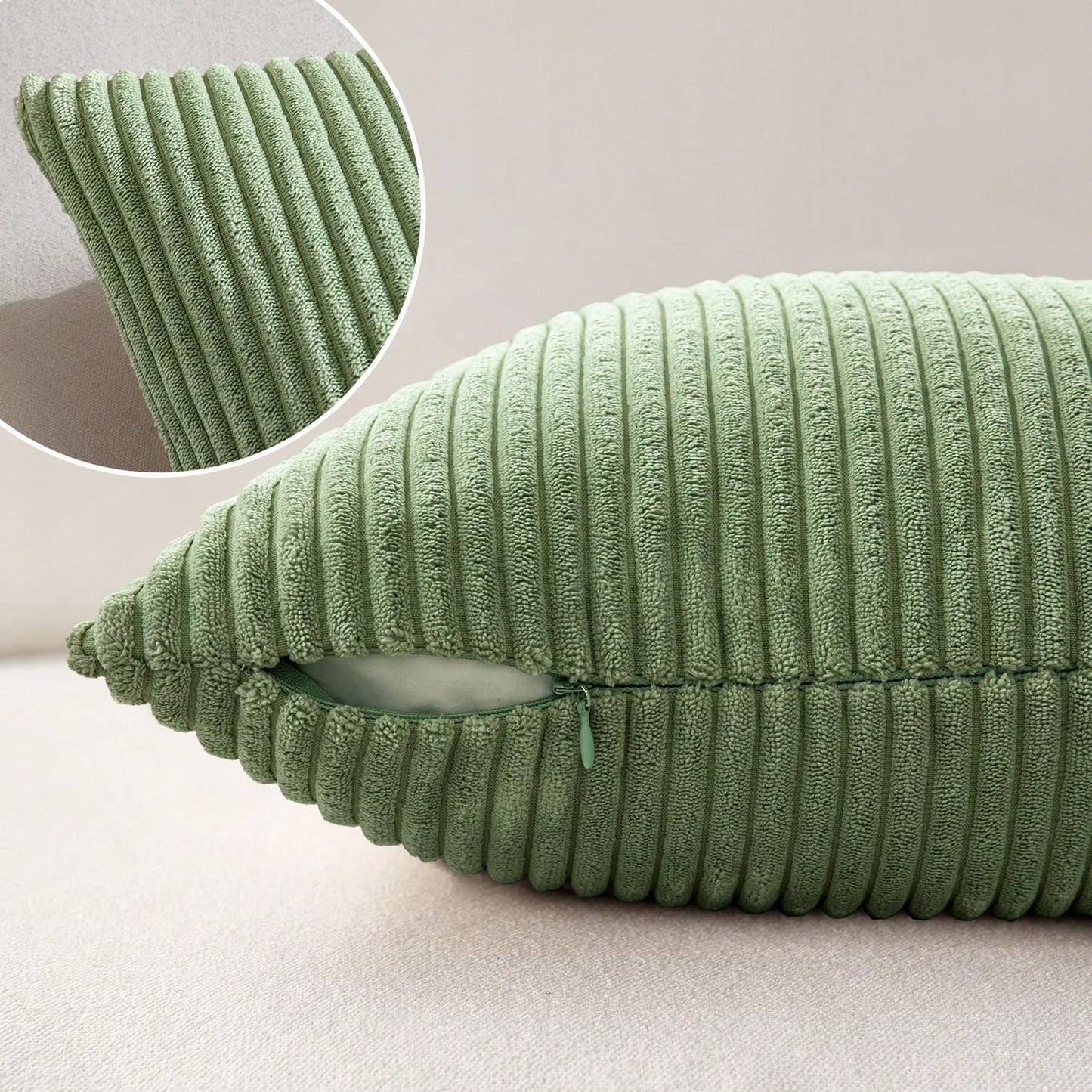 Corduroy Cushion Covers, Decorative, Soft, For The Sofa, Armchair, Home, Bedroom, Set Of 4, 40 X 40 Cm, Sage Green Series