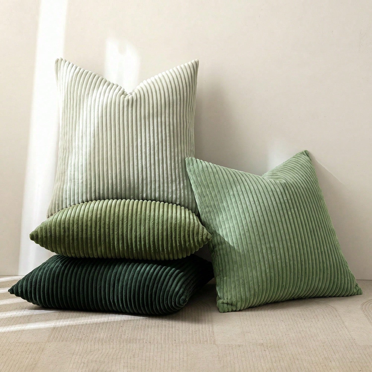 Corduroy Cushion Covers, Decorative, Soft, For The Sofa, Armchair, Home, Bedroom, Set Of 4, 40 X 40 Cm, Sage Green Series