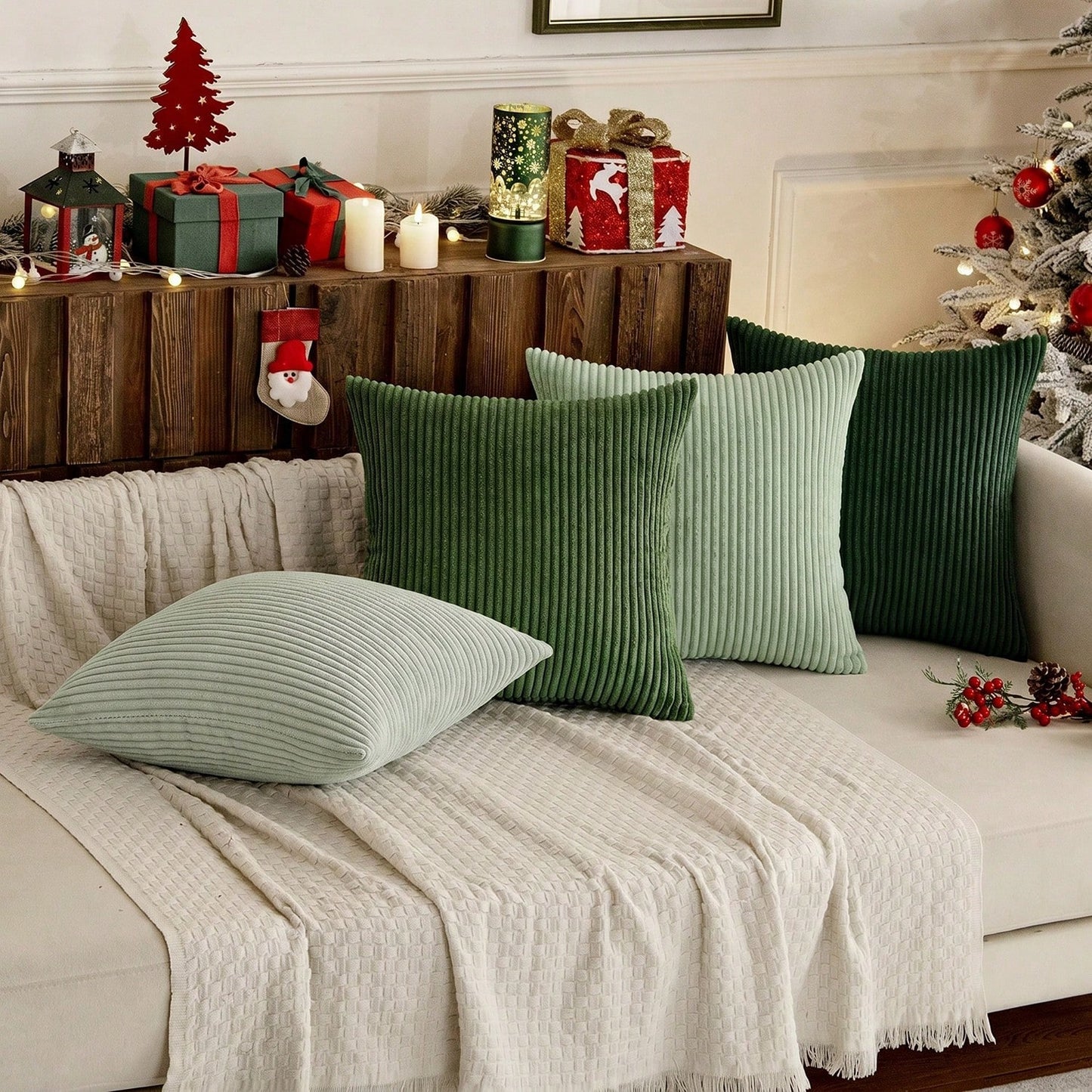 Corduroy Cushion Covers, Decorative, Soft, For The Sofa, Armchair, Home, Bedroom, Set Of 4, 40 X 40 Cm, Sage Green Series