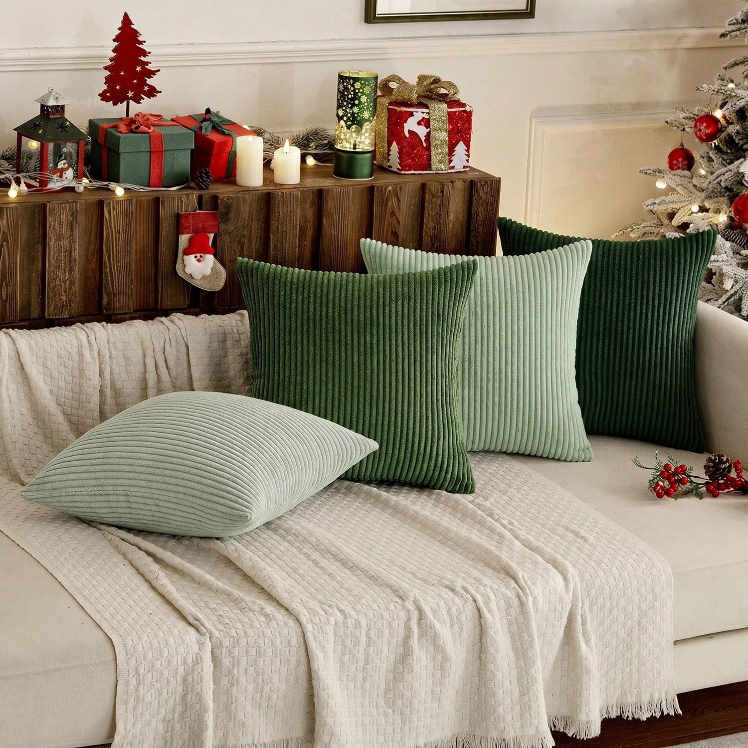 Corduroy Cushion Covers, Decorative, Soft, For The Sofa, Armchair, Home, Bedroom, Set Of 4, 40 X 40 Cm, Sage Green Series