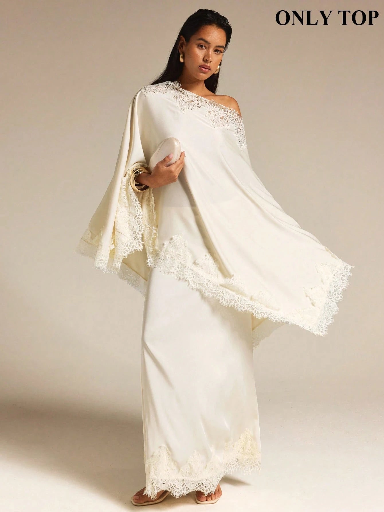 COSMINA Women's Lace Patchwork Asymmetric Shoulder Casual Elegant Romantic Versatile Daily Tea Party Outing Shirt Cream White Autumn
