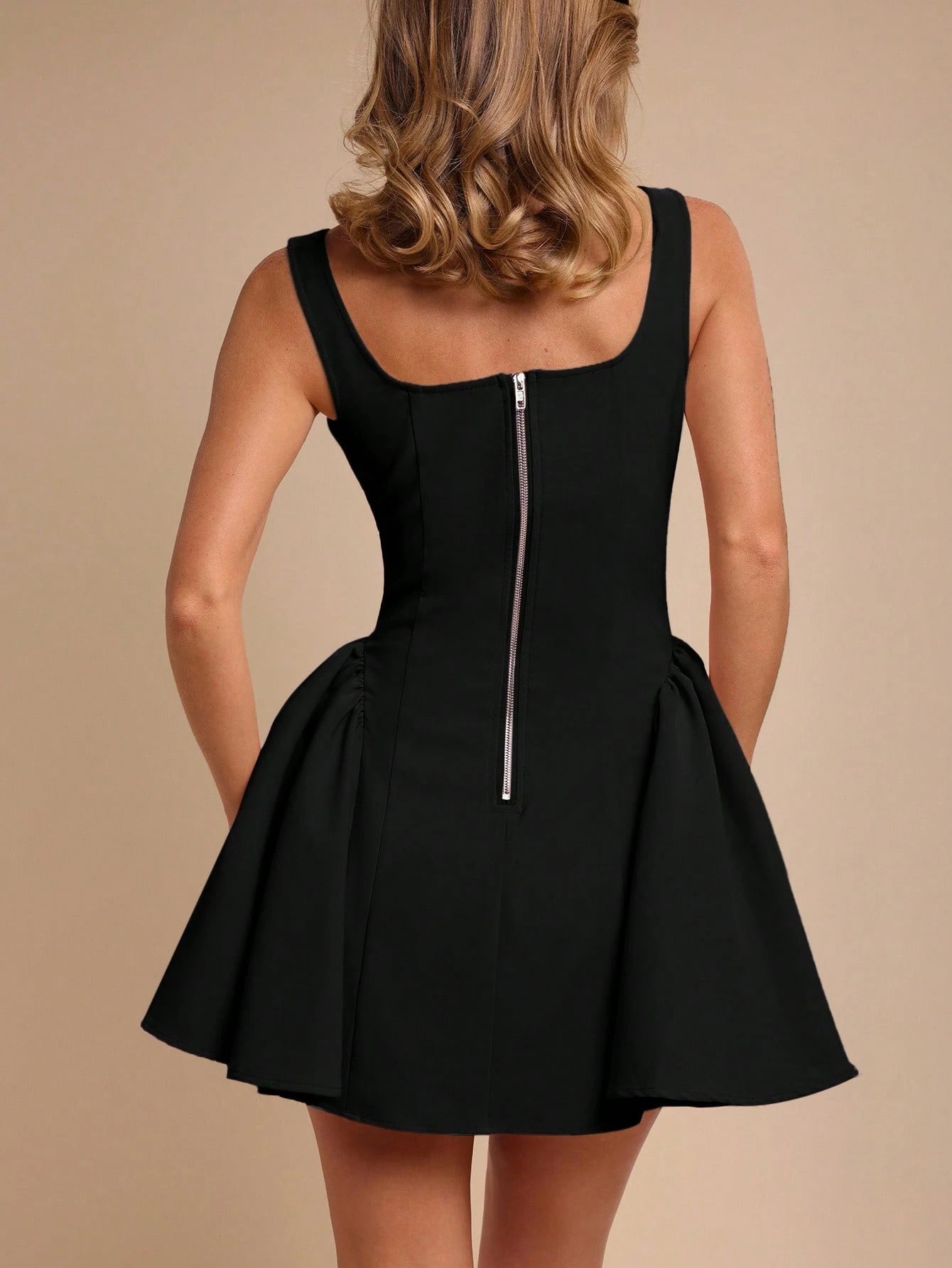 COSMINA Women's Square Neck Ruffle Hem Sleeveless Fashionable Mini Dress,Black Dress,Elegant Valentine's Day,Party Summer