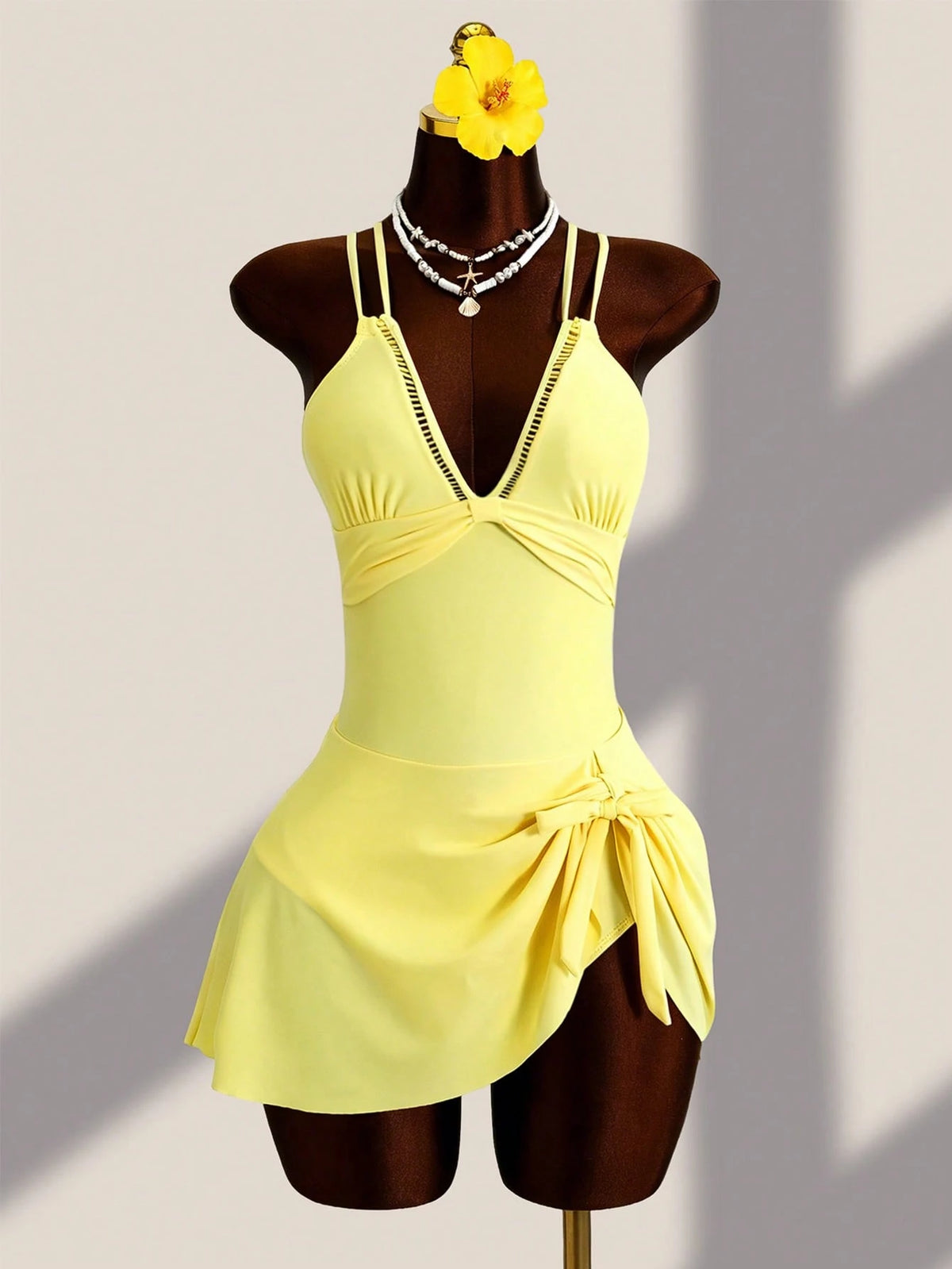 Costavie Women's New Arrival One-Piece Swimsuit With Adjustable Straps, Yellow, For Beach Beach Vacation Vacation, Spring/Summer Elegant