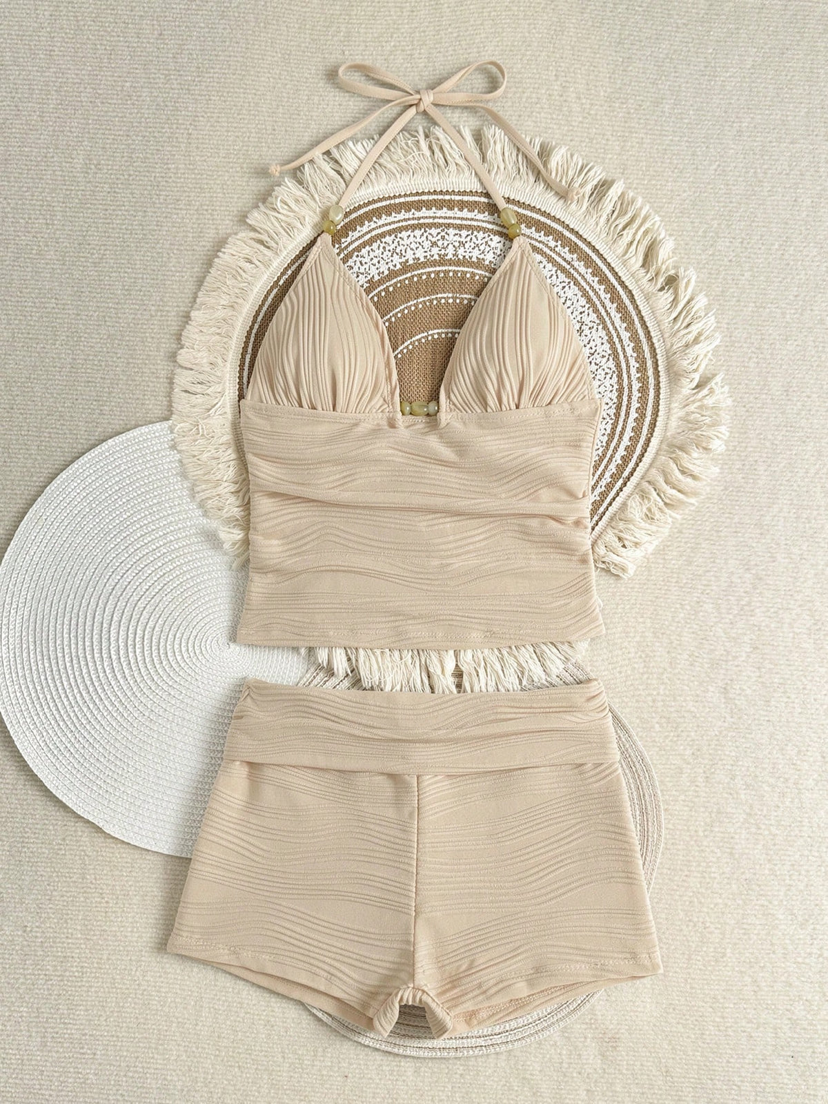 Costavie Women's Summer Beach Solid Color Halter Tankini Two-Piece Swimsuit Set