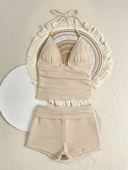 Costavie Women's Summer Beach Solid Color Halter Tankini Two-Piece Swimsuit Set