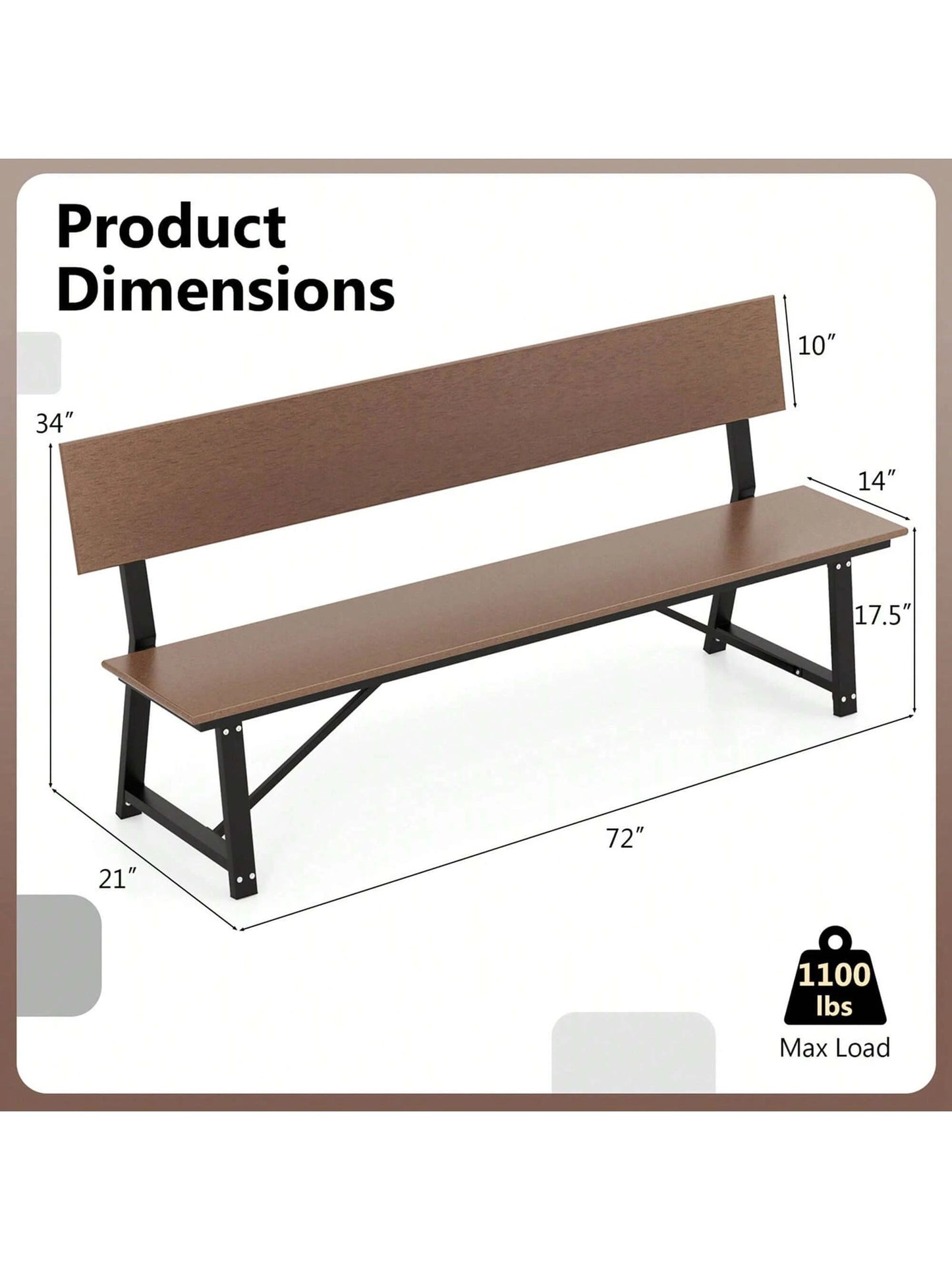 COSTWAY 1/2 PCS 4-Person Bench With All-Weather HDPE Seat & Back Heavy-Duty Metal Support