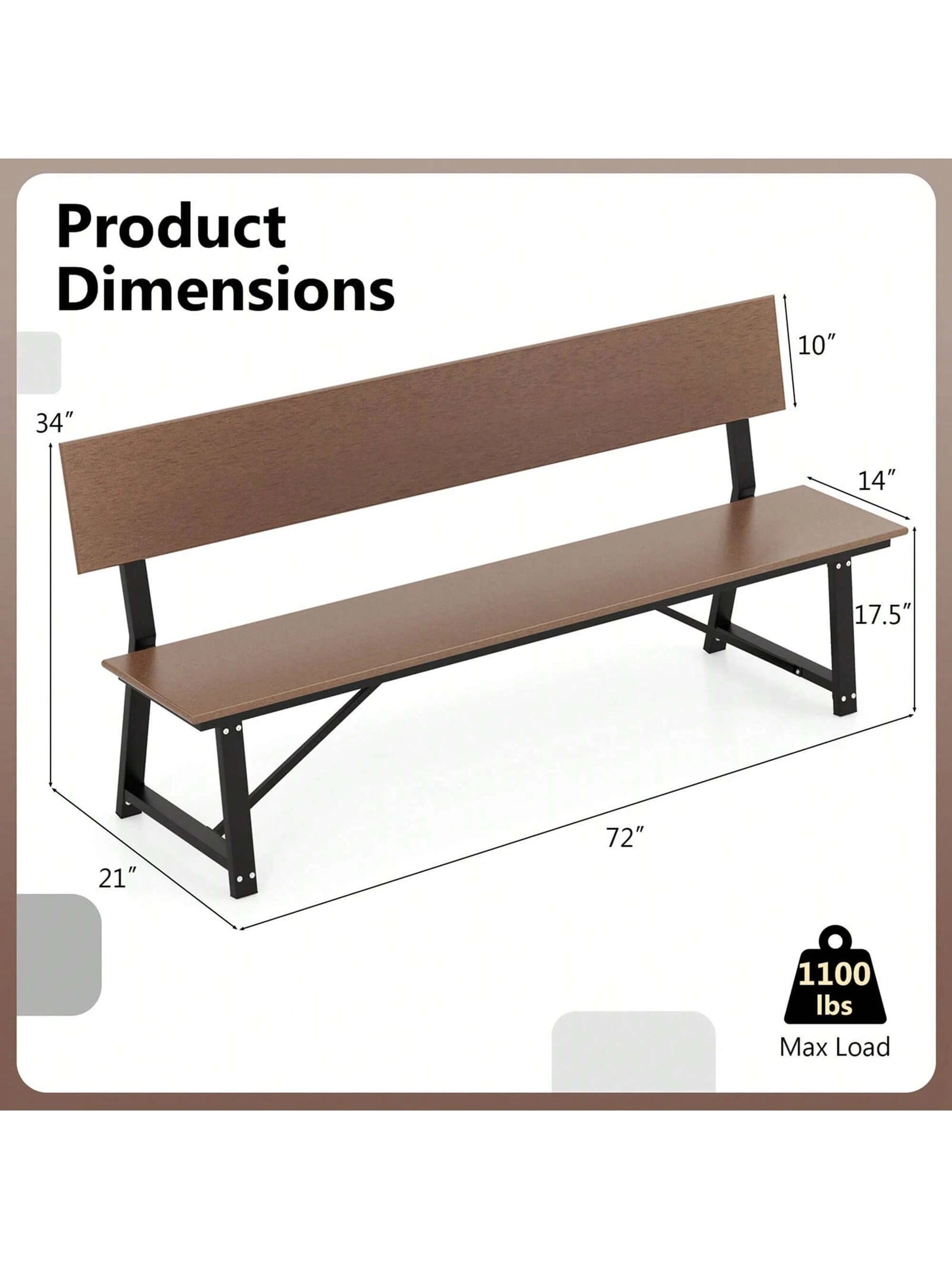 COSTWAY 1/2 PCS 4-Person Bench With All-Weather HDPE Seat & Back Heavy-Duty Metal Support